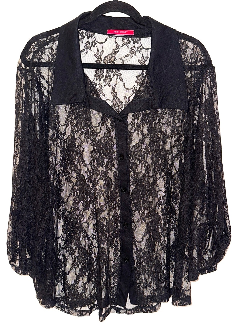 Vtg Julie’s Closet Black Lace Flowy Blouse See Through Size XL